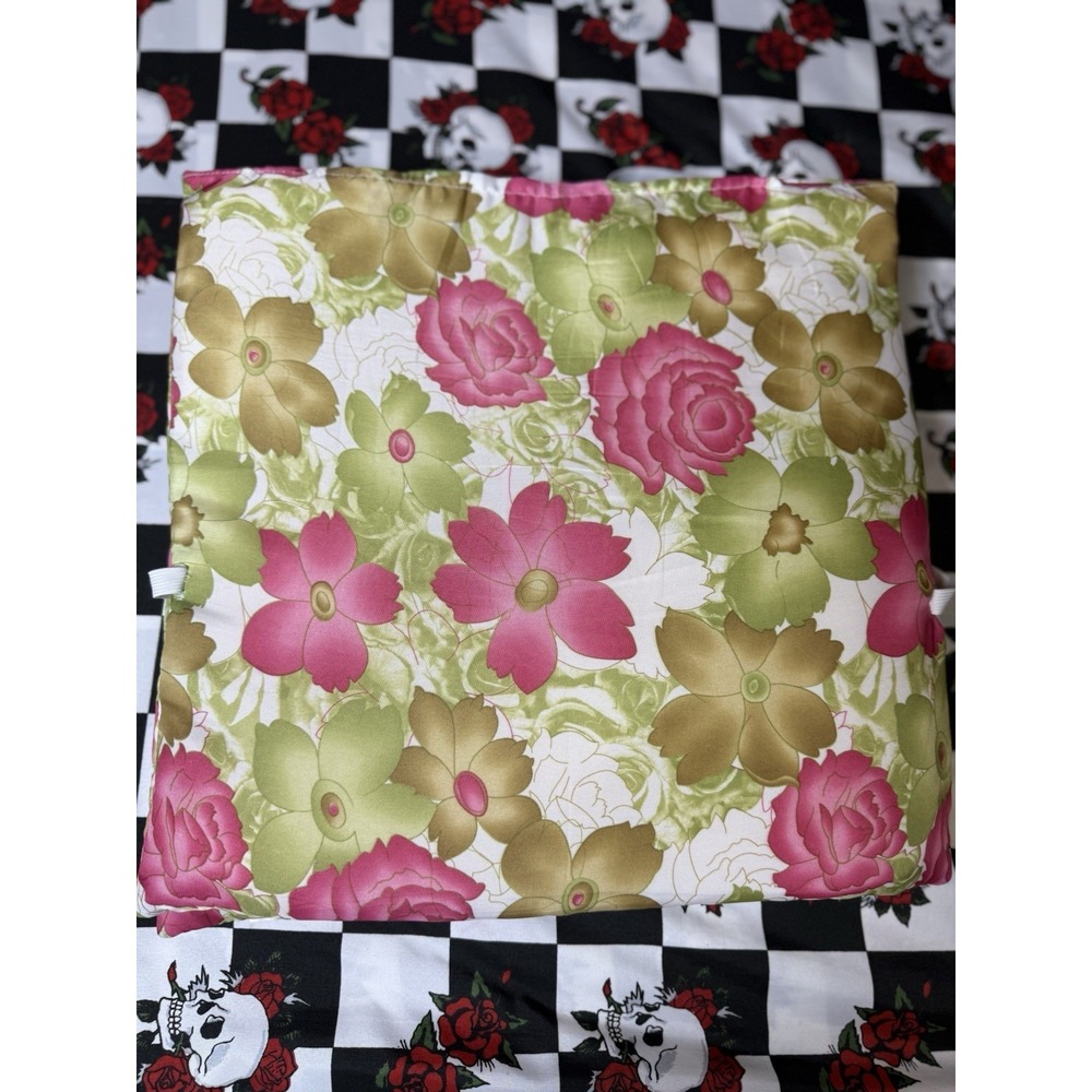Vintage Floral Chair Seat Cushions Pink Green Set of 2 Retro Cottagecore